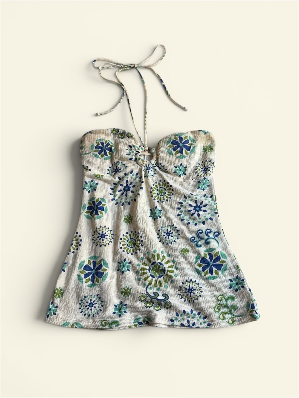 Vintage Y2K Self Esteem White Blue Floral Halter Top Smocked Boho Fairycore M